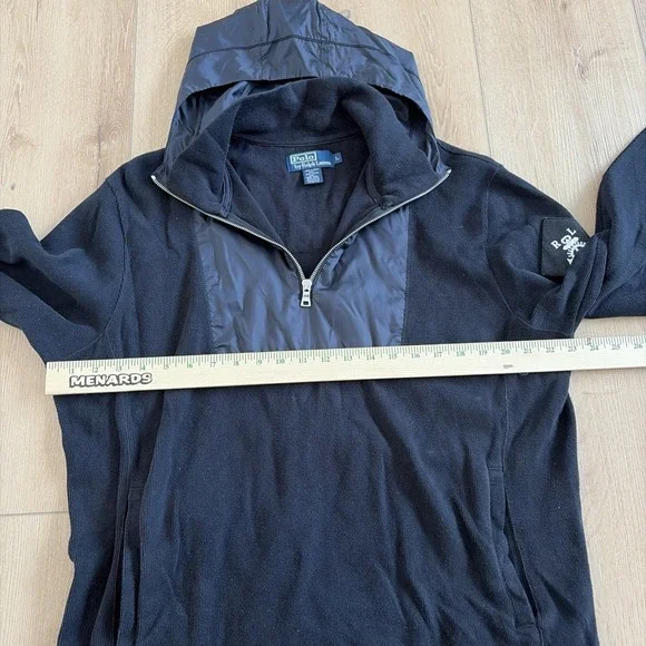 Vintage Polo Ralph Lauren Mens Half Zip Hooded Jacket Black Long Sleeve Sz Large - Picture 4 of 7